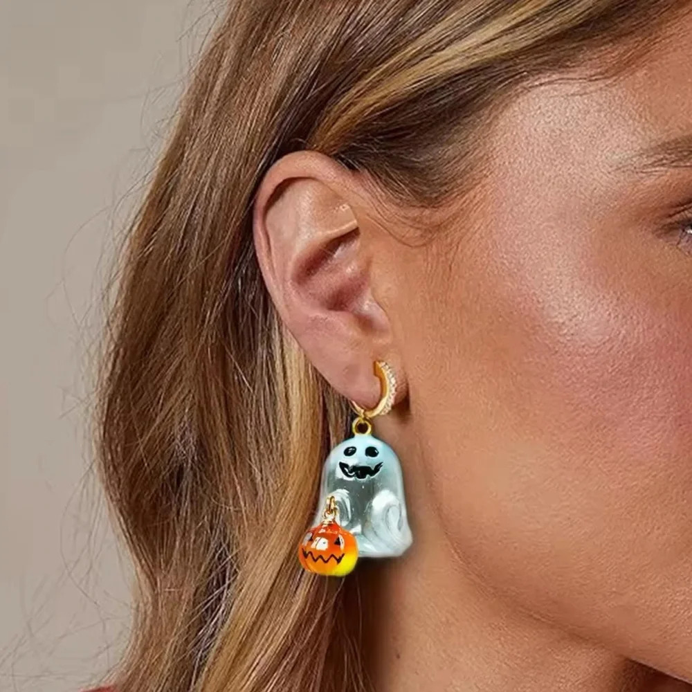 Cute Ghost Pumpkin Earrings - Picture 6 of 6